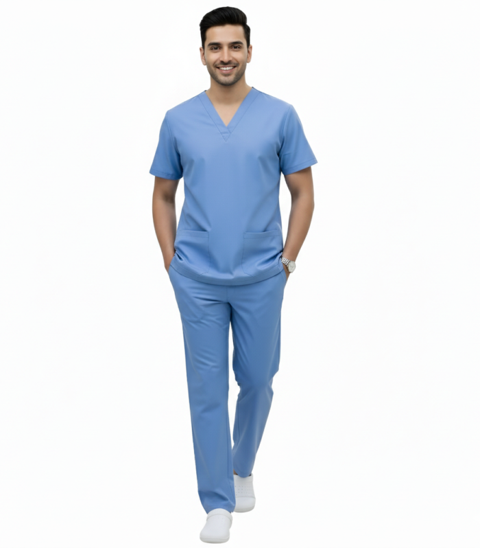 Medical Uniform V-Neck Scrubs Set For Men Comfortable Daily Wear - Sky Blue