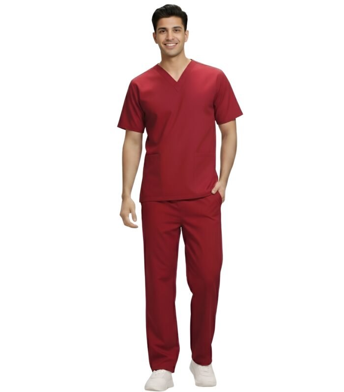 Medical Uniform V-Neck Scrubs Set For Men Comfortable Daily Wear - Maroon