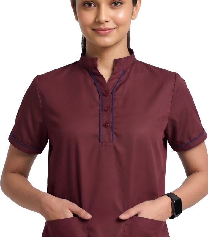 Professional Staff Set For Women Button Neck Style - Maroon