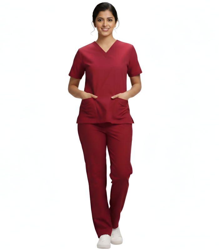 Medical Uniform V-Neck Scrubs Set For Women Comfortable Daily Wear - Maroon