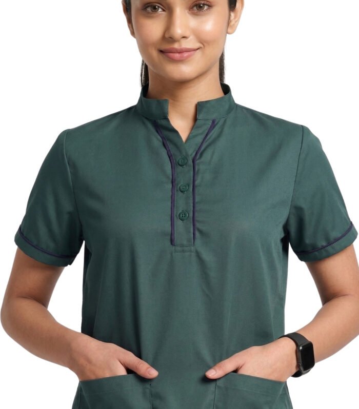 Professional Staff Set For Women Button Neck Style - Green