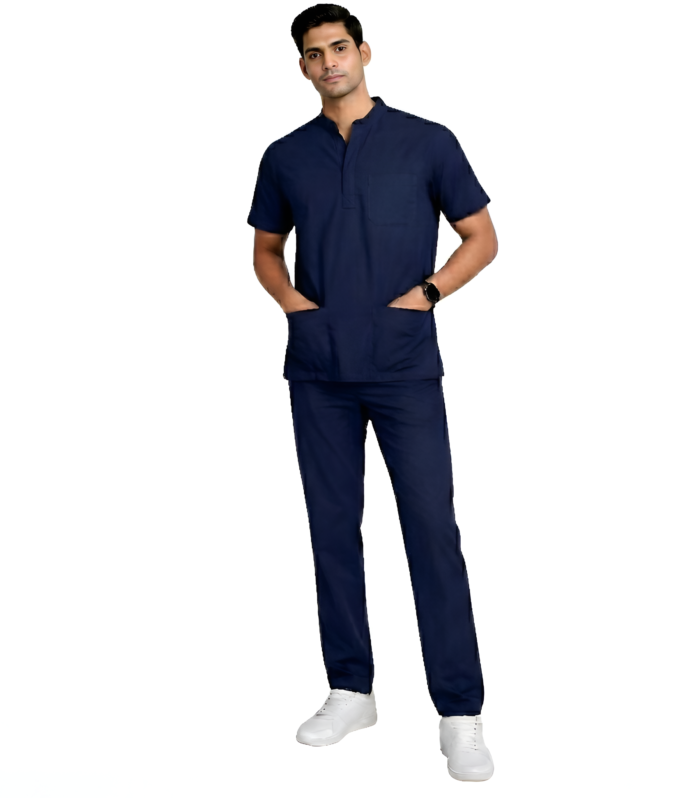 Medical Uniform Mandarin Scrubs Set For Men Comfortable Daily Wear - Navy Blue