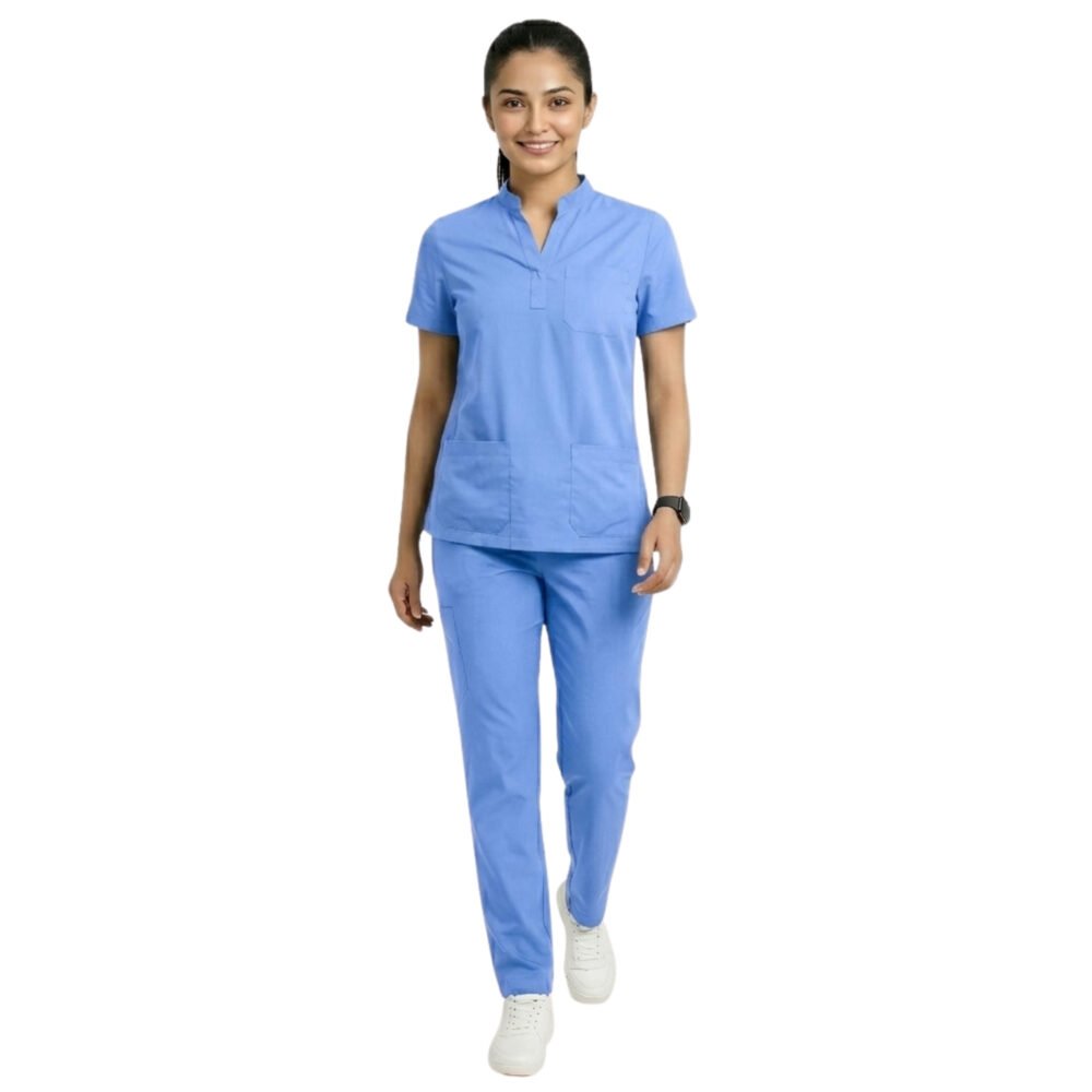 Sky Blue Mandarin Collar Scrubs for Women | Medex Wear