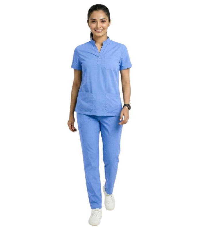 Medical Uniform Mandarin Scrubs Set For Women Comfortable Daily Wear - Sky Blue
