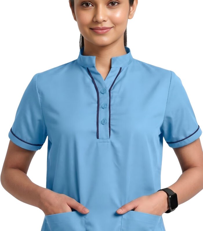 Professional Staff Set For Women Button Neck Style - Sky Blue