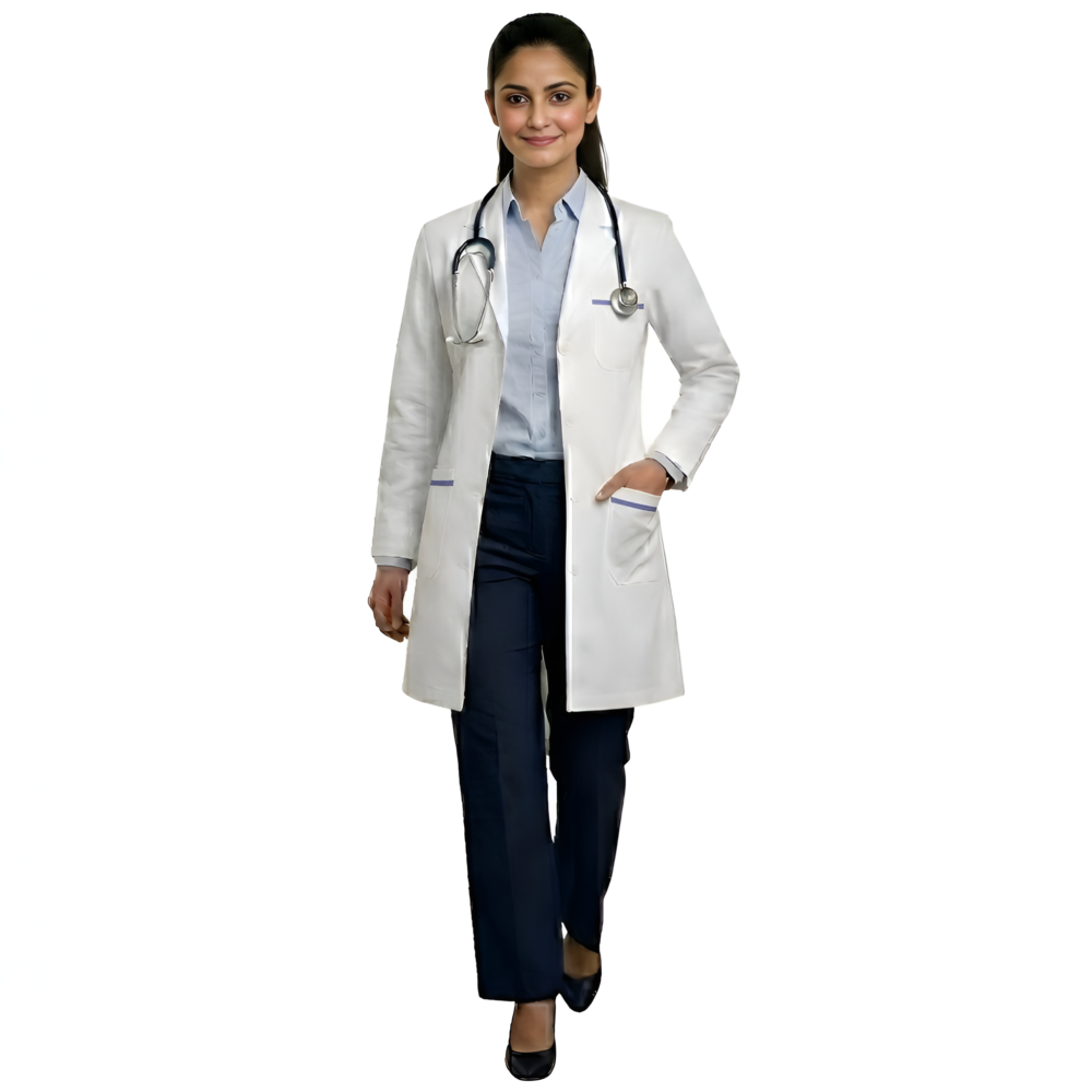 Women's Long Lab Coat - Blue Stripe | Medex Wear