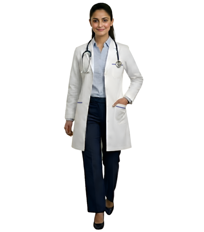Women Long Lab Coat With Full Sleeves Blue Stripe