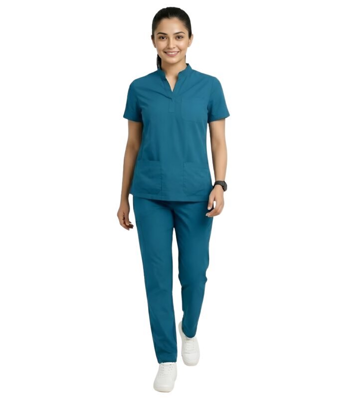 Medical Uniform Mandarin Scrubs Set For Women Comfortable Daily Wear - Teal Blue
