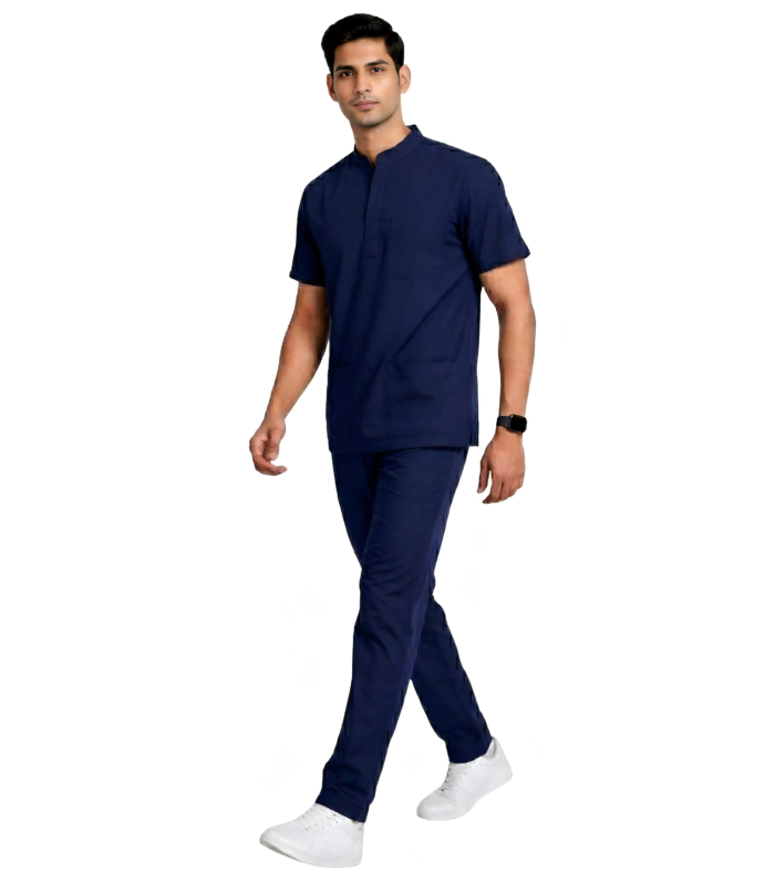 Navy Blue Mandarin Collar Scrubs for Men - view 5 | Medex Wear