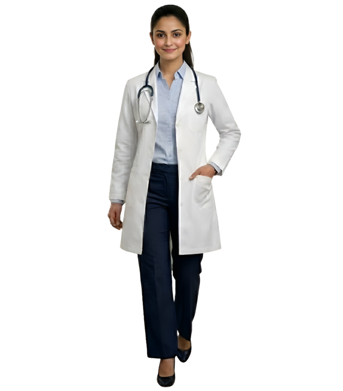 Women Long Lab Coat With Full Sleeves White Stripe