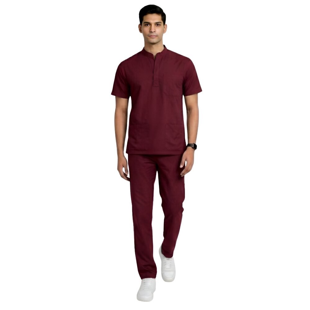 Maroon Mandarin Collar Scrubs for Men | Medex Wear