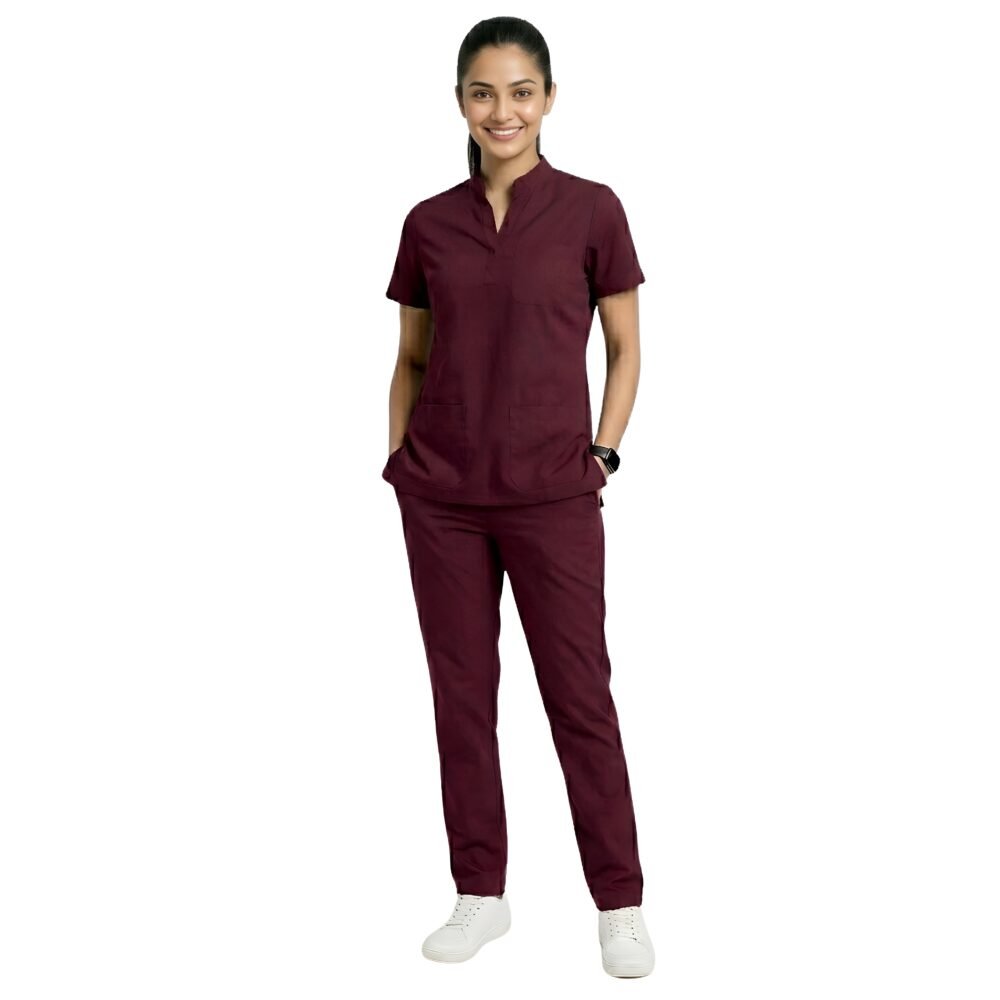 Maroon Mandarin Collar Scrubs for Women | Medex Wear