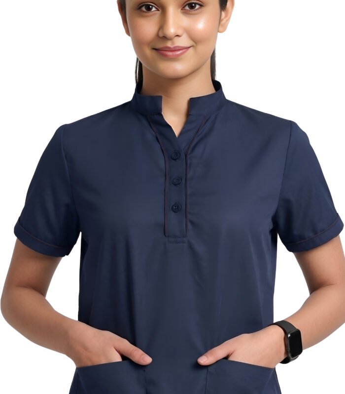 Professional Staff Set For Women Button Neck Style - Navy Blue