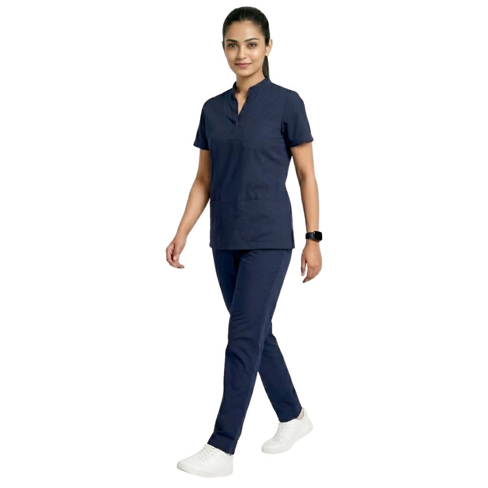 Navy Blue Mandarin Collar Scrubs for Women | Medex Wear