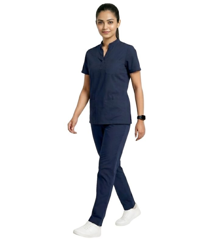 Medical Uniform Mandarin Scrubs Set For Women Comfortable Daily Wear - Navy Blue
