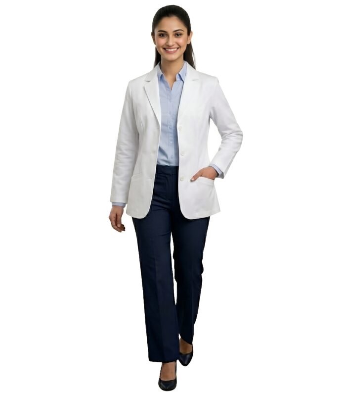 Women Short Lab Coat With Full Sleeves White Stripe