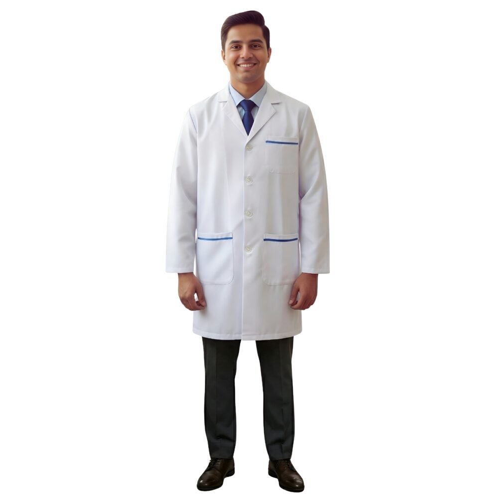 Men's Long Lab Coat - Blue Stripe | Medex Wear