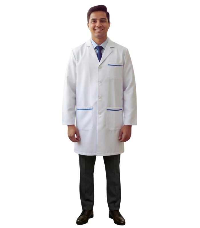 Men's Long Lab Coat With Full Sleeves Blue Stripe