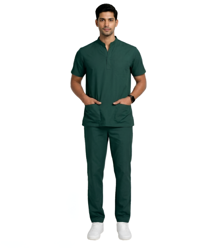 Medical Uniform Mandarin Scrubs Set For Men Comfortable Daily Wear - Green