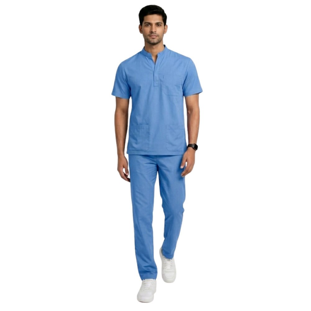 Sky Blue Mandarin Collar Scrubs for Men | Medex Wear