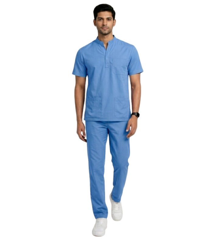 Medical Uniform Mandarin Scrubs Set For Men Comfortable Daily Wear - Sky Blue