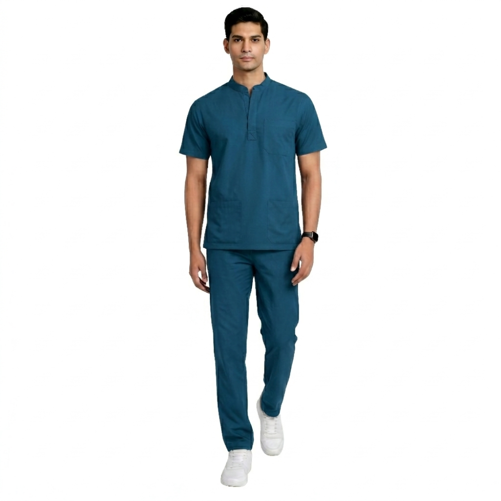 Teal Blue Mandarin Collar Scrubs for Men | Medex Wear