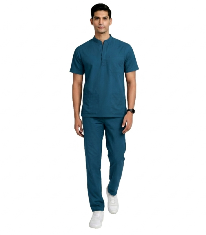 Medical Uniform Mandarin Scrubs Set For Men Comfortable Daily Wear - Teal Blue