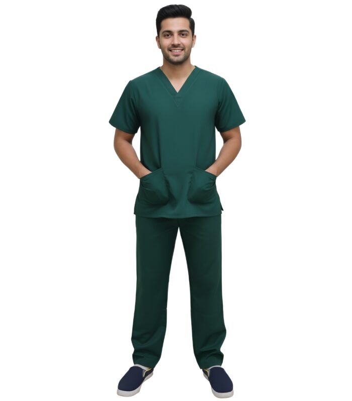 Medical Uniform V-Neck Scrubs Set For Men Comfortable Daily Wear - Green