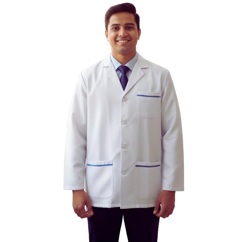 Men's Short Lab Coat - Blue Stripe | Medex Wear